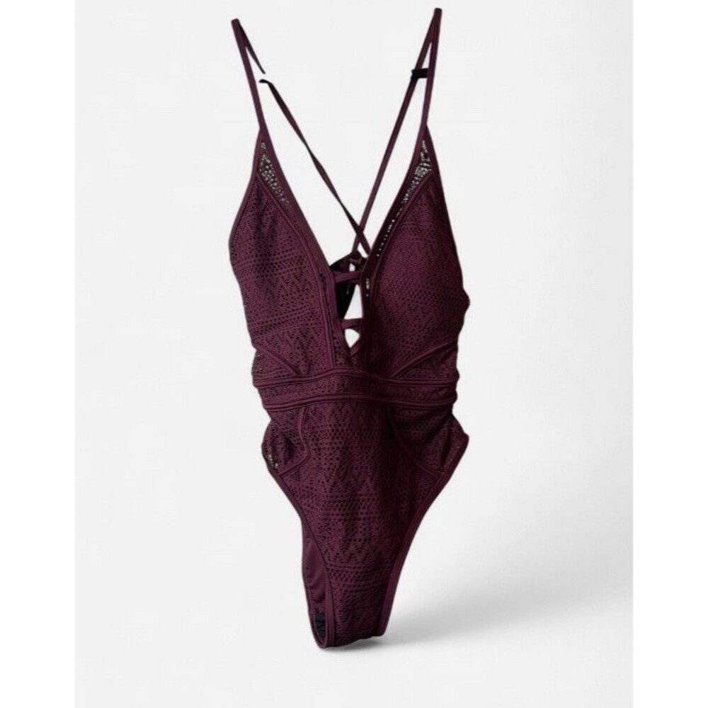 Becca by Rebecca Virtue Color Play Crochet Plunge One Piece Swimsuit